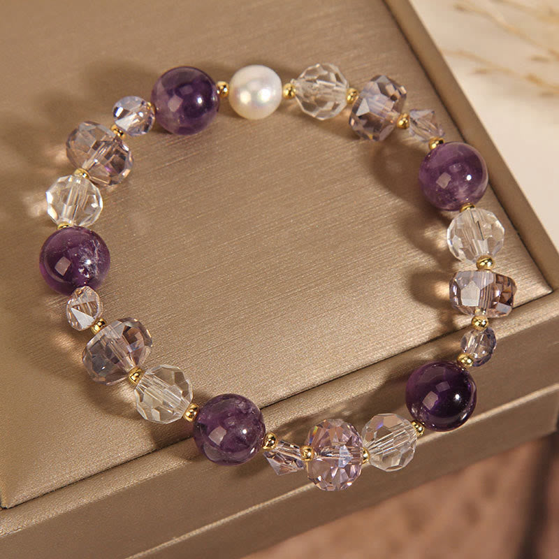 KarmaRipple's Amethyst Ivory Gemstone Pearl Communication Bracelet p9