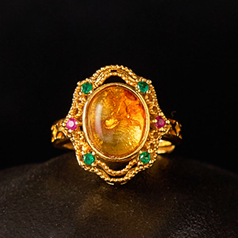 KarmaRipple's Flower Amber Hollow Lace Confidence Adjustable Ring p3