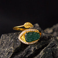 Bague ajustable en feuille de jade authentique plaquée bronze de KarmaRipple