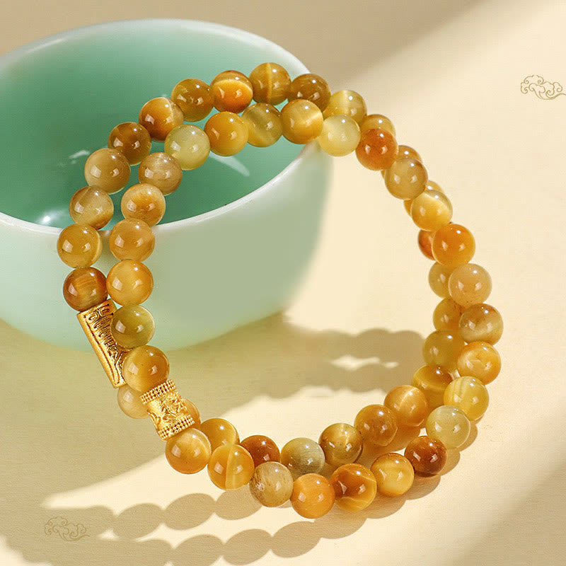 KarmaRipple's Tiger Eye Fu Character Bamboo Koi Fish Lotus Om Mani Padme Hum Protection Bracelet p18