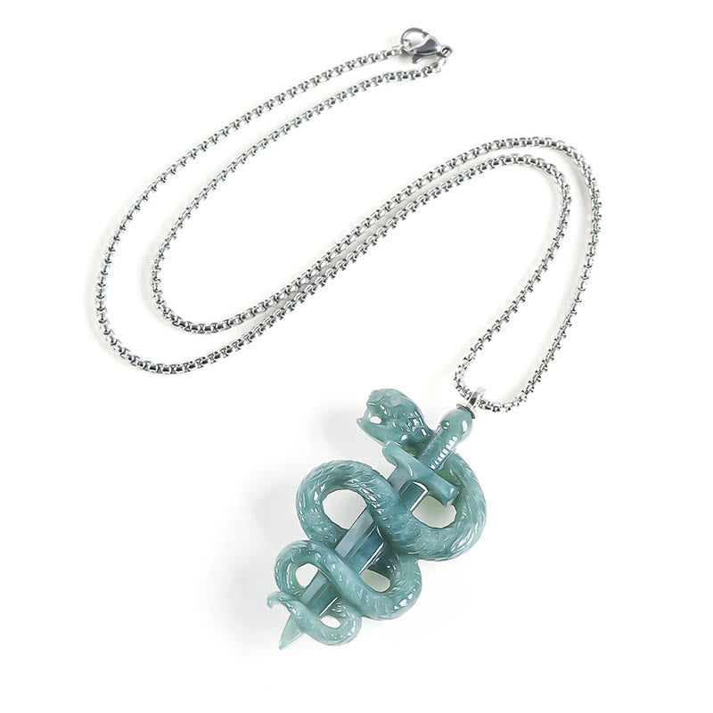 KarmaRipple's 925 Sterling Silver Authentic Jade Year Of The Snake Sword Fortune Pendant Necklace p2