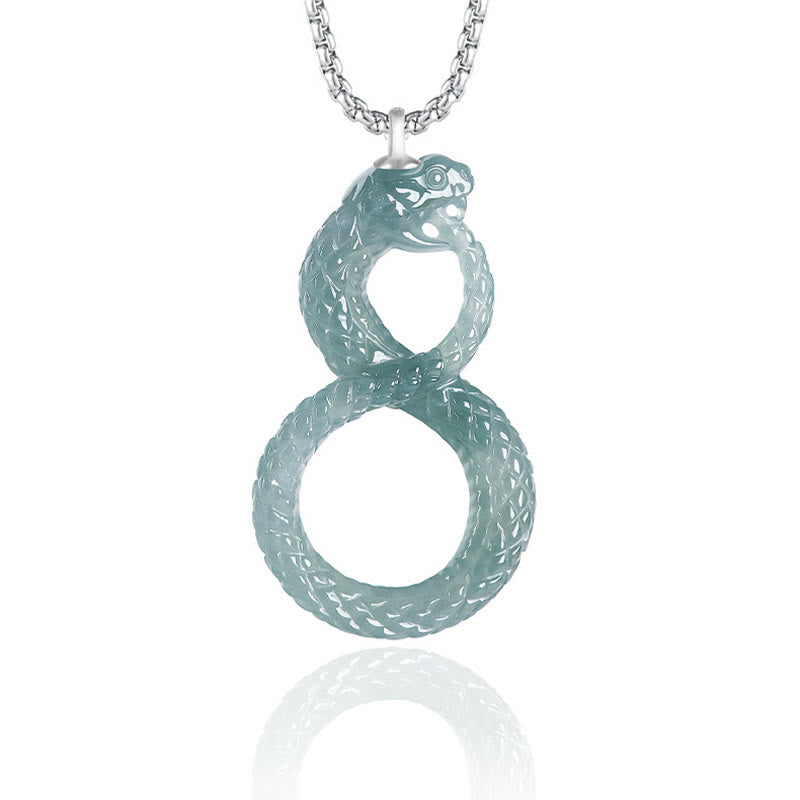 KarmaRipple's 925 Sterling Silver Authentic Jade Mamba Year Of The Snake Fortune Pendant Necklace p9