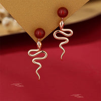 Boucles d'oreilles KarmaRipple en argent sterling 925, agate rouge et calcédoine, bénédiction de l'année du serpent