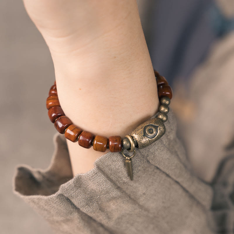 KarmaRipple's Yak Bone Dzi Shape Bronze Cone Necklace Strength Bracelet p13