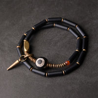 Collier de perles Dzi en bronze et onyx noir de KarmaRipple, bracelet de protection à double tour