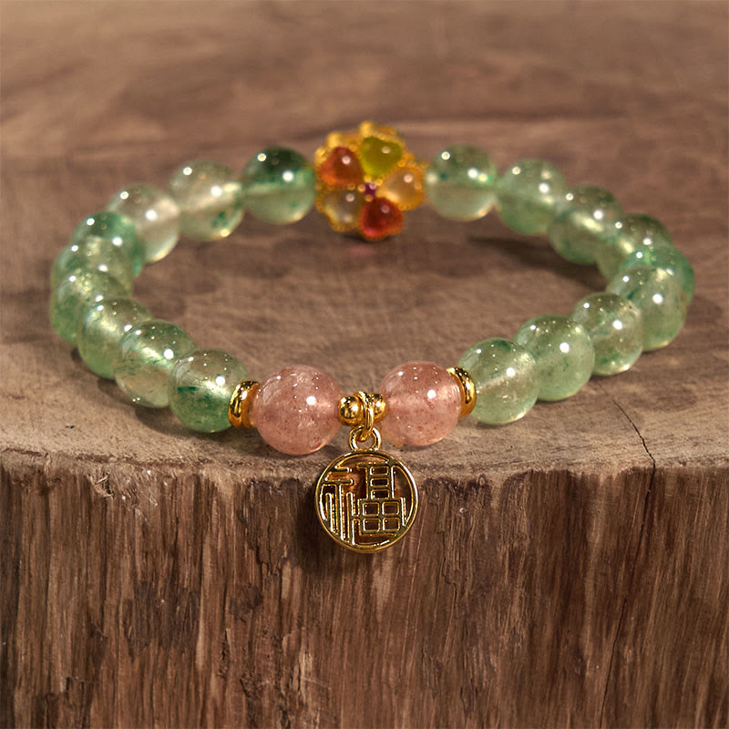 KarmaRipple's Authentic Green Strawberry Quartz Soothing Fu Character Bracelet p5