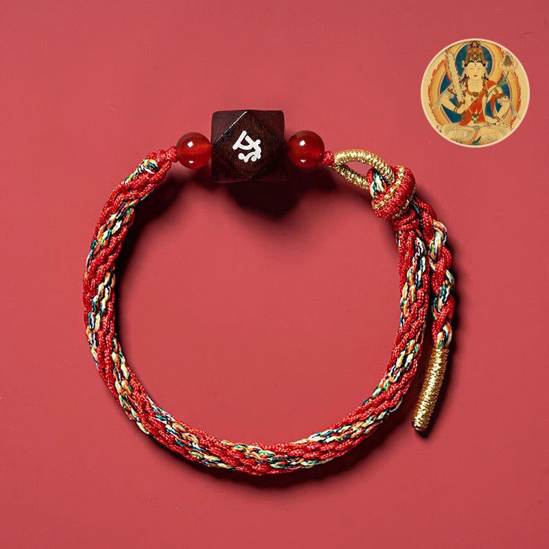 KarmaRipple's Chinese Zodiac Natal Buddha Small Leaf Red Sandalwood Red String Protection Bracelet p24