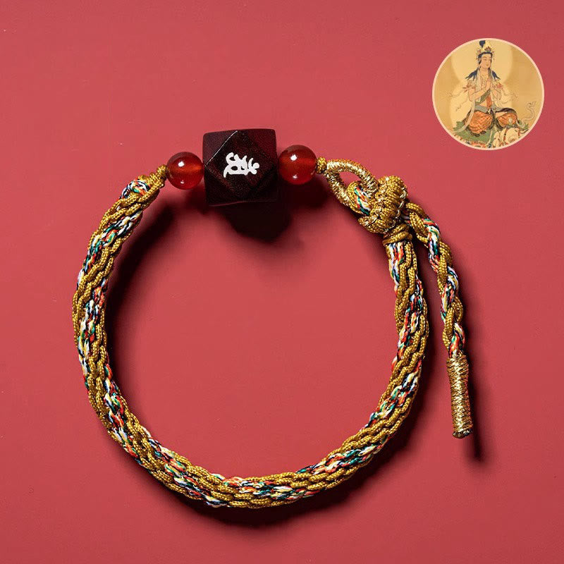 KarmaRipple's Chinese Zodiac Natal Buddha Small Leaf Red Sandalwood Red String Protection Bracelet p26