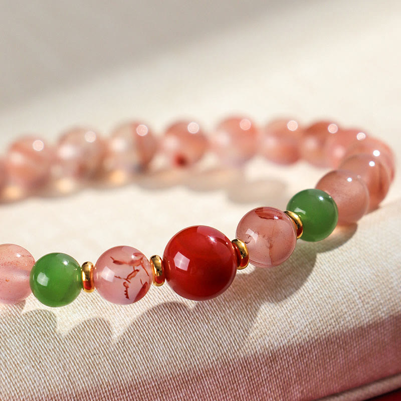 KarmaRipple's South Red Agate Butterfly Orchid Hetian Jade Fortune Bracelet p14