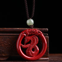 Collier avec pendentif en jade Hetian et cinabre du zodiaque chinois de KarmaRipple, boucle de paix et calme