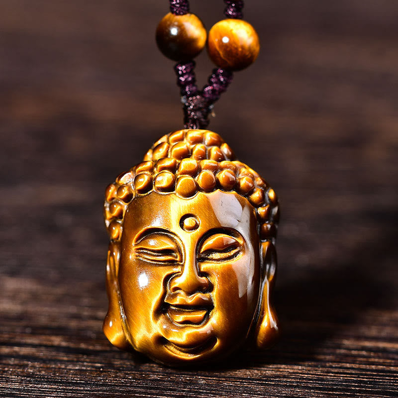 KarmaRipple's Tiger Eye String Buddha Head Courage Pendant Necklace p17