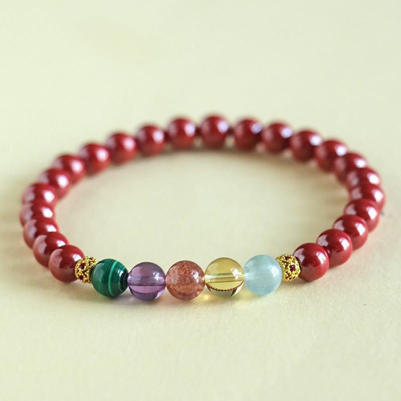 KarmaRipple's Cinnabar Aquamarine Citrine Strawberry Quartz Amethyst Malachite Blessing Bracelet p4