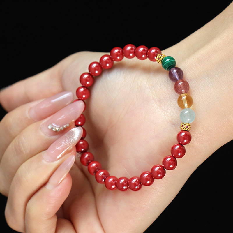 KarmaRipple's Cinnabar Aquamarine Citrine Strawberry Quartz Amethyst Malachite Blessing Bracelet p11