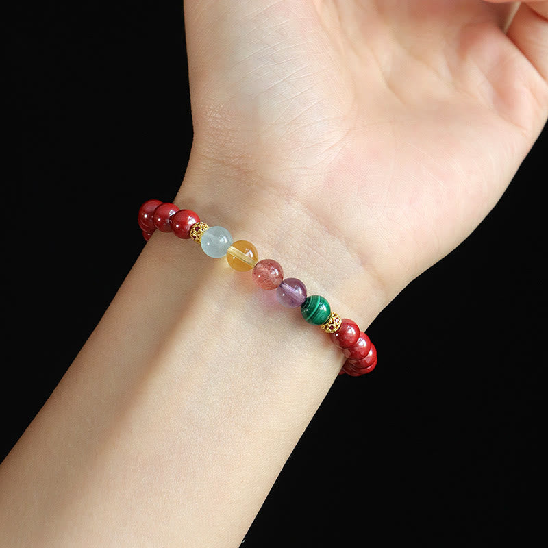 KarmaRipple's Cinnabar Aquamarine Citrine Strawberry Quartz Amethyst Malachite Blessing Bracelet p12