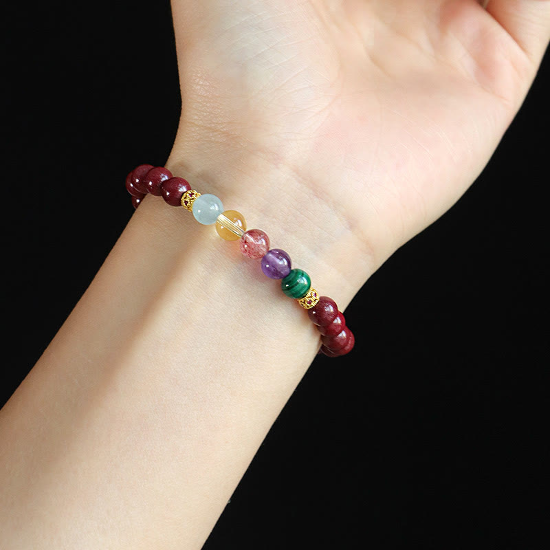 KarmaRipple's Cinnabar Aquamarine Citrine Strawberry Quartz Amethyst Malachite Blessing Bracelet p7