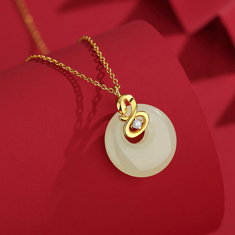 KarmaRipple's 925 Sterling Silver Hetian Jade Year Of The Snake Peace Buckle Blessing Pendant Necklace p3