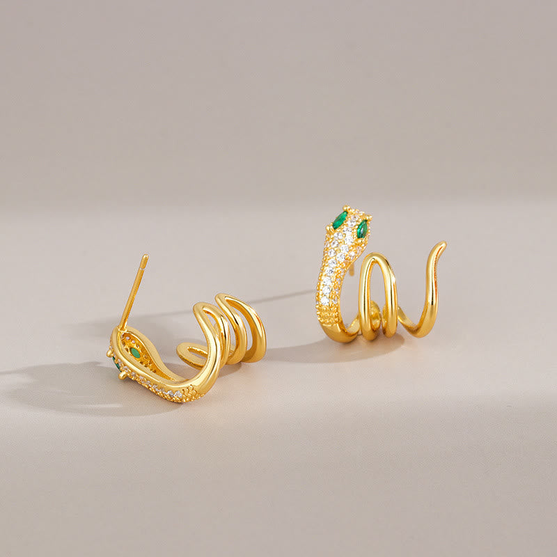 KarmaRipple's 925 Sterling Silver Green-eyed Snake Shape Year Of The Snake Balance Earrings p3