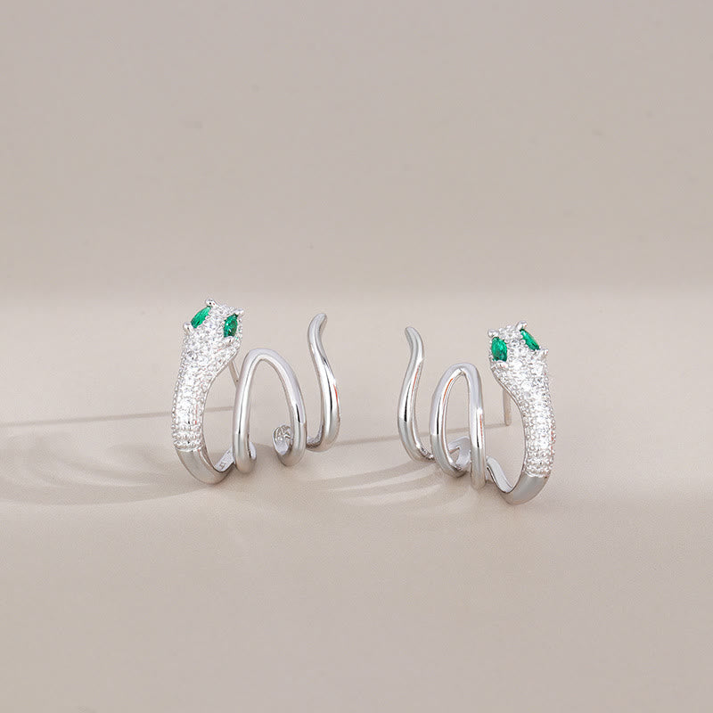 KarmaRipple's 925 Sterling Silver Green-eyed Snake Shape Year Of The Snake Balance Earrings p2