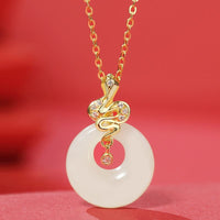 Collier pendentif en argent sterling 925 et jade Hetian de KarmaRipple, avec boucle de paix et bénédiction de la fortune, année du serpent