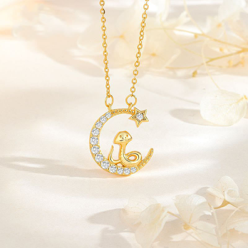 KarmaRipple's 925 Sterling Silver Moon Snake Year Of The Snake Blessing Pendant Necklace p9