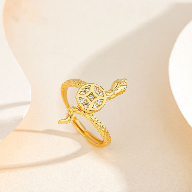 KarmaRipple's 925 Sterling Silver Year Of The Snake Bronze Coin Calm Ring p1