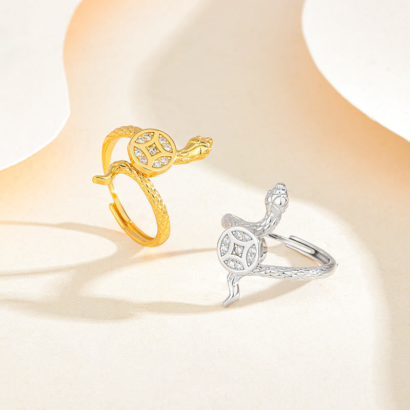 KarmaRipple's 925 Sterling Silver Year Of The Snake Bronze Coin Calm Ring p5