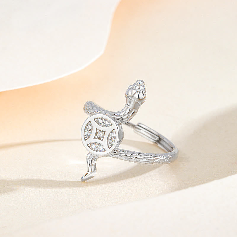 KarmaRipple's 925 Sterling Silver Year Of The Snake Bronze Coin Calm Ring p10