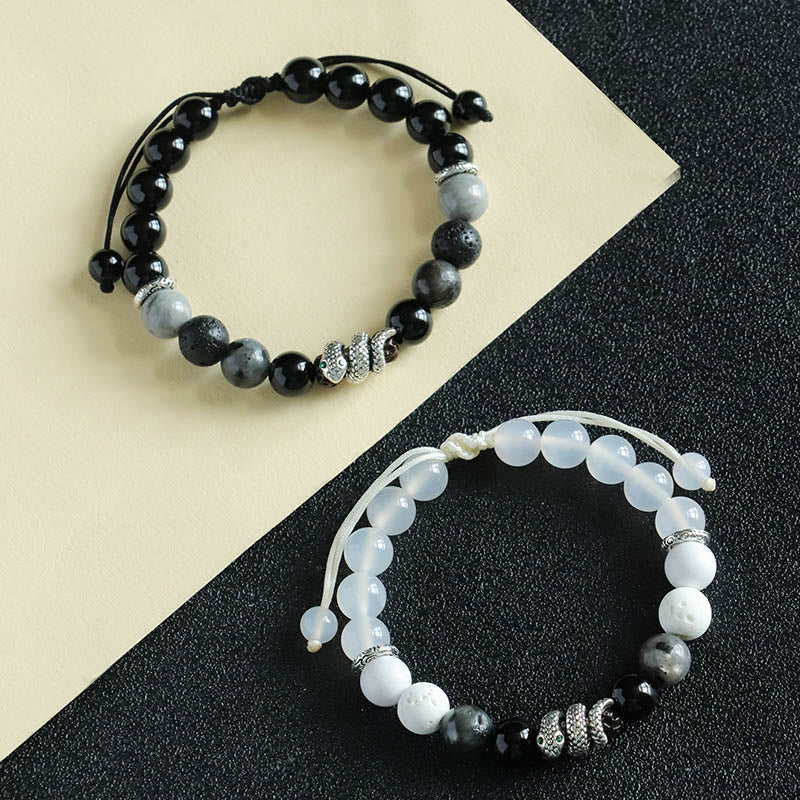 KarmaRipple's Black Onyx Black Glitter Stone Ivory Agate Ivory Turquoise Year Of The Snake Protection Bracelet p14