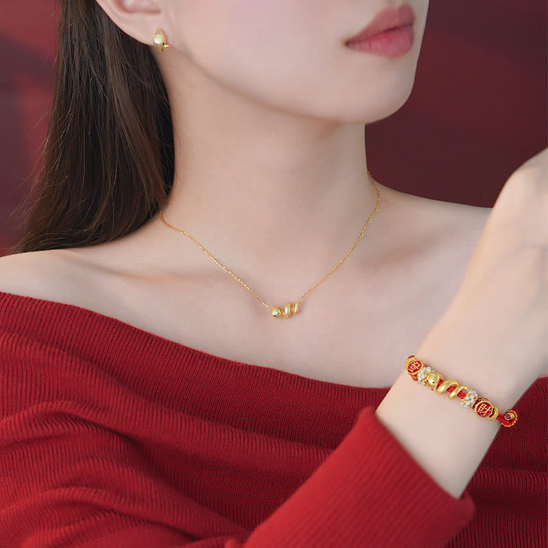 KarmaRipple's 925 Sterling Silver Year Of The Snake Golden Snake Fortune Prosperous Bracelet Pendant Necklace p21