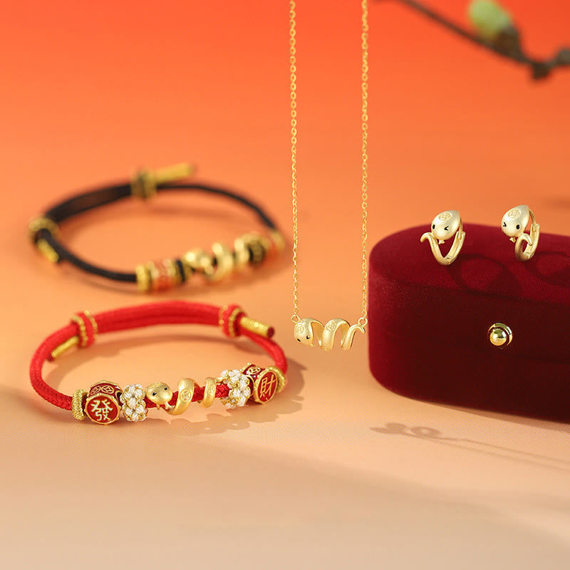 KarmaRipple's 925 Sterling Silver Year Of The Snake Golden Snake Fortune Prosperous Bracelet Pendant Necklace p24