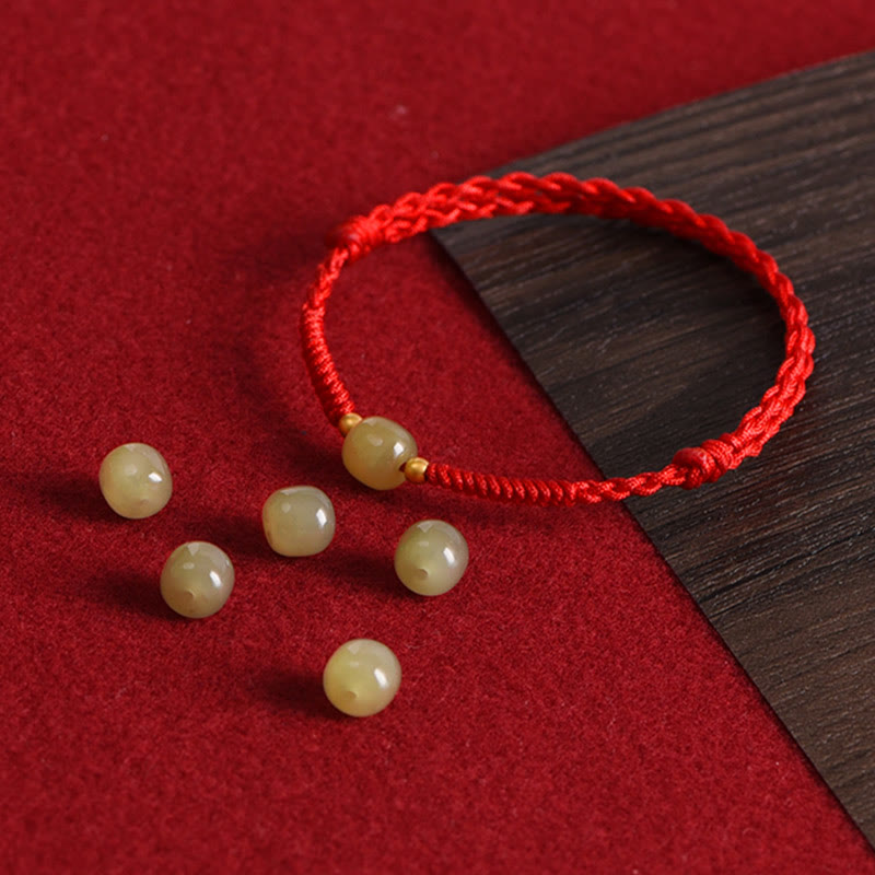 KarmaRipple's Authentic Hetian Jade 999 Gold Beadwork Protection Fortune Woven Bracelet Anklet p14