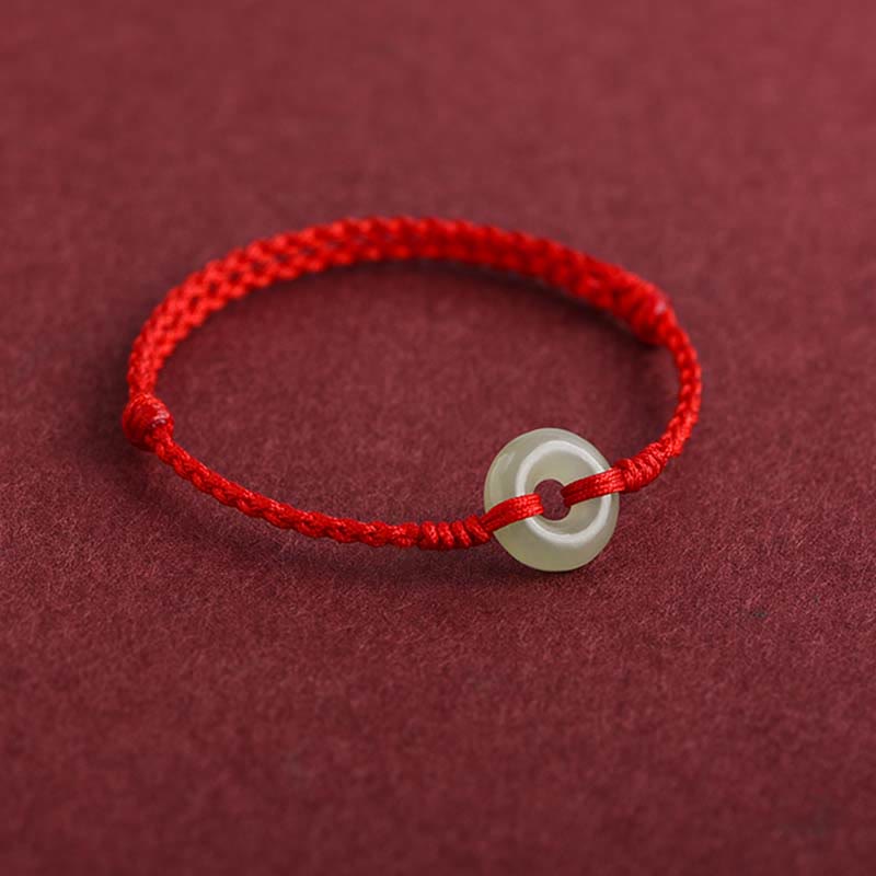 KarmaRipple's Authentic Hetian Jade Peace Buckle Protection Fortune Woven Bracelet Anklet p12