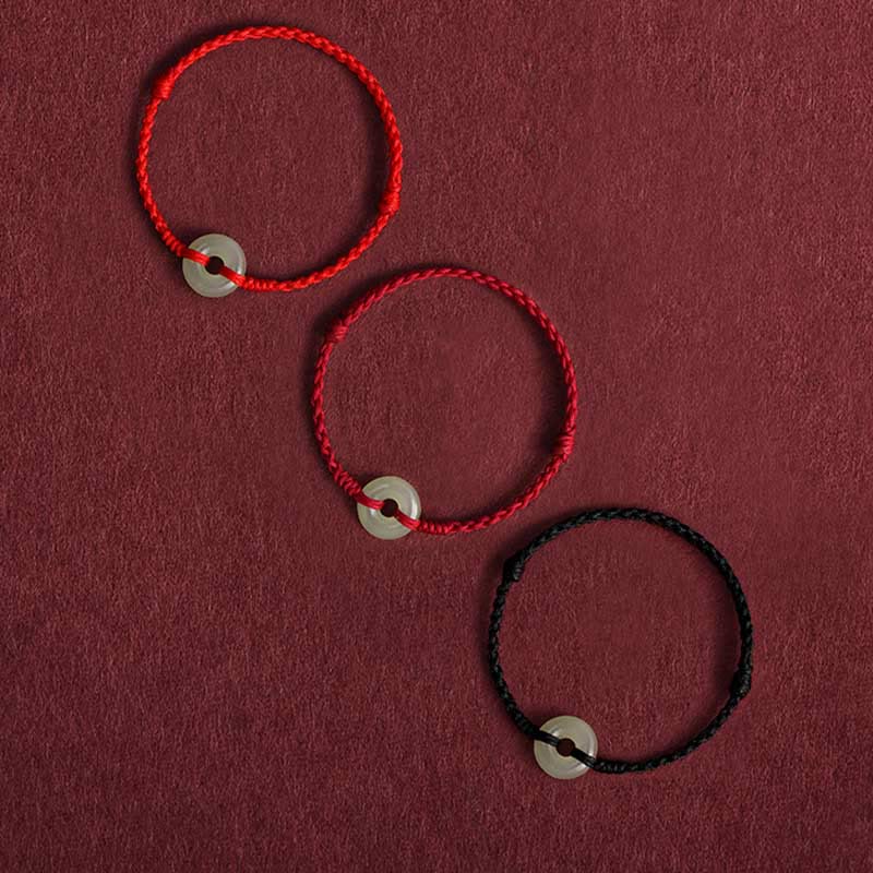 KarmaRipple's Authentic Hetian Jade Peace Buckle Protection Fortune Woven Bracelet Anklet p14