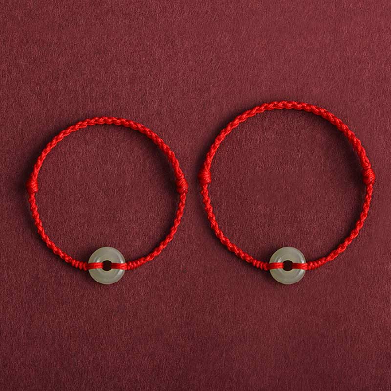 KarmaRipple's Authentic Hetian Jade Peace Buckle Protection Fortune Woven Bracelet Anklet p4