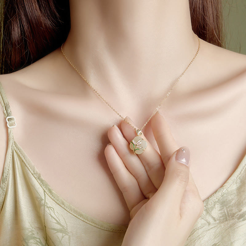 KarmaRipple's 925 Sterling Silver Magnolia Butterfly Hetian Jade Four Leaf Clover Blessing Earrings Pendant Necklace p6