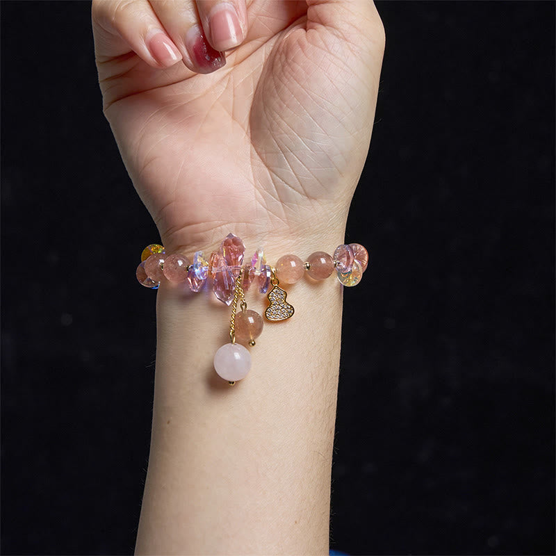 KarmaRipple's Strawberry Quartz Gemstone Gourd Positive Bracelet p10