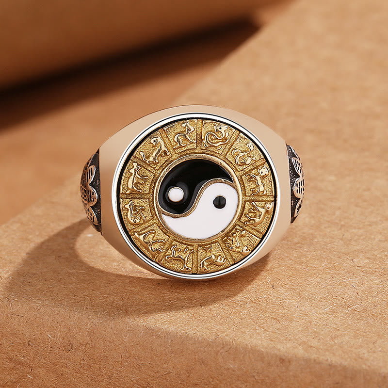 KarmaRipple's Yin Yang Chinese Zodiac Bronze Wealth Adjustable Ring p3