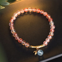 Bracelet porte-bonheur en agate rouge du Sud, perle d'aigue-marine, jade Hetian, fleur de bambou, de KarmaRipple
