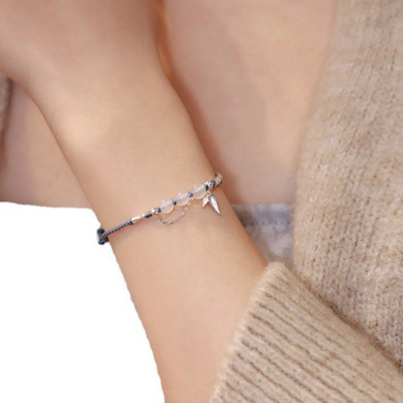 KarmaRipple's 925 Sterling Silver Bamboo Leaves Hetian Jade Chalcedony Beadwork Blessing Woven Bracelet p11