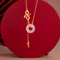Collier pendentif en argent sterling 925 calcédoine de KarmaRipple, symbole de l'année du serpent, rose et équilibre