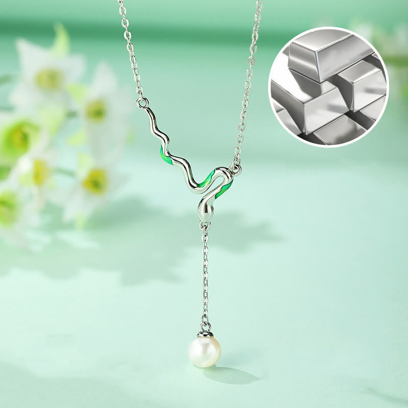 KarmaRipple's 925 Sterling Silver Pearl Bead Year Of The Snake Balancing Pendant Necklace p3