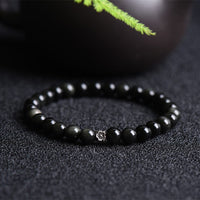 Bracelet de purification en argent sterling 925 avec perles d'obsidienne noire et motif floral de KarmaRipple