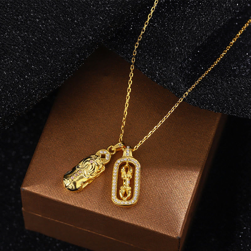 KarmaRipple's 999 Sterling Silver Golden Pixiu Bronze Coin Vajra Wealth Pendant Necklace p9