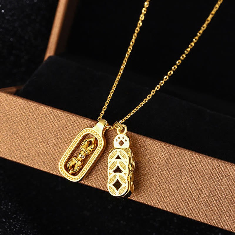 KarmaRipple's 999 Sterling Silver Golden Pixiu Bronze Coin Vajra Wealth Pendant Necklace p2