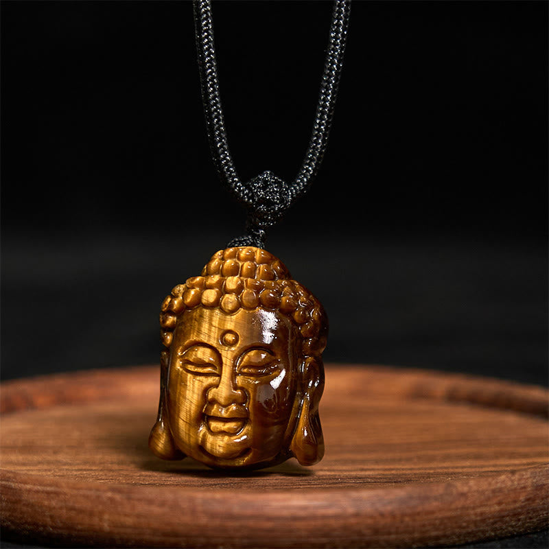 KarmaRipple's Tiger Eye String Buddha Head Courage Pendant Necklace p4