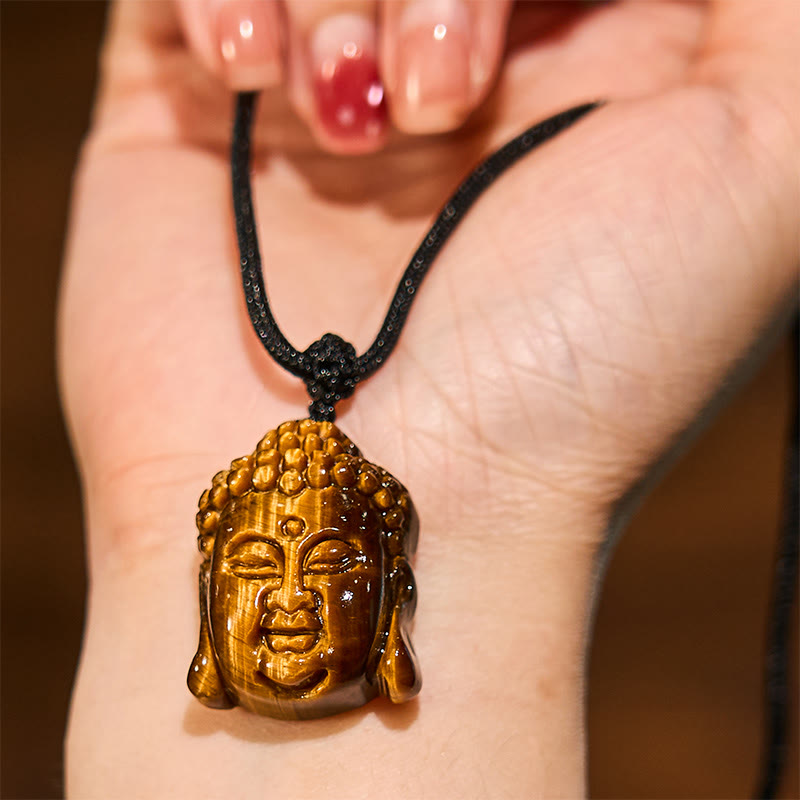 KarmaRipple's Tiger Eye String Buddha Head Courage Pendant Necklace p6