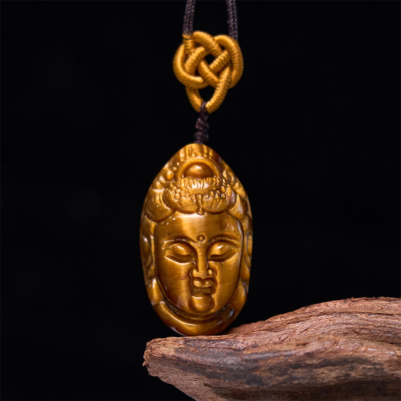 KarmaRipple's Tiger Eye Kwan Yin Avalokitesvara Head String Strength Pendant Necklace p17