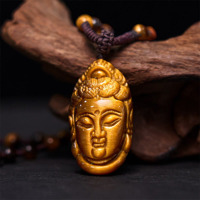 KarmaRipple's Tiger Eye Kwan Yin Avalokitesvara Head String Strength Pendant Necklace p12