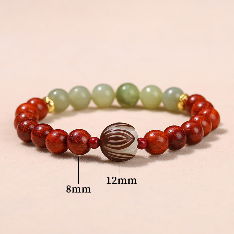 KarmaRipple's Authentic Rosewood Cyan Jade Bodhi Seed Lotus Warmth Calm Bracelet p9