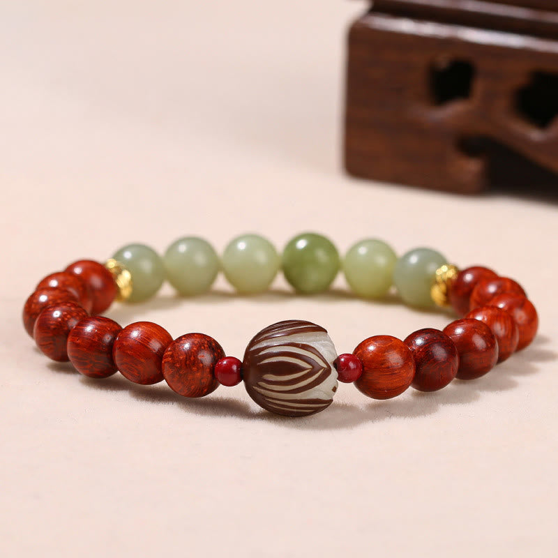 KarmaRipple's Authentic Rosewood Cyan Jade Bodhi Seed Lotus Warmth Calm Bracelet p13
